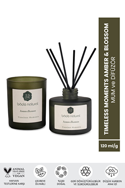 Bade Natural Timeless Moments Amber & Blossom Soya Mumu ve Çubuklu Oda Kokusu Seti