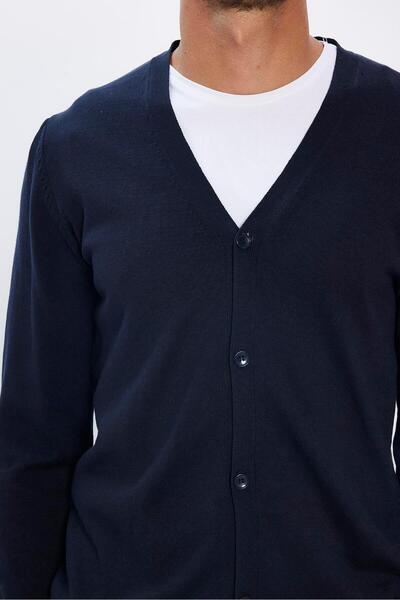 Tudors Men's Slim Fit Buttoned Plain Cotton Blue Navy Blue Cardigan
