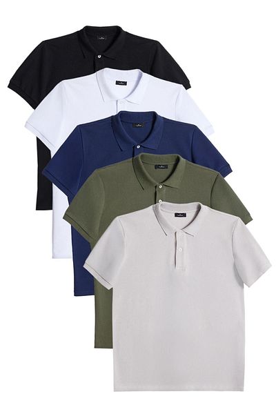 Tudors Tricou pentru bărbați, slim fit, din bumbac, cu gât polo, negru, alb, bleumarin, gri