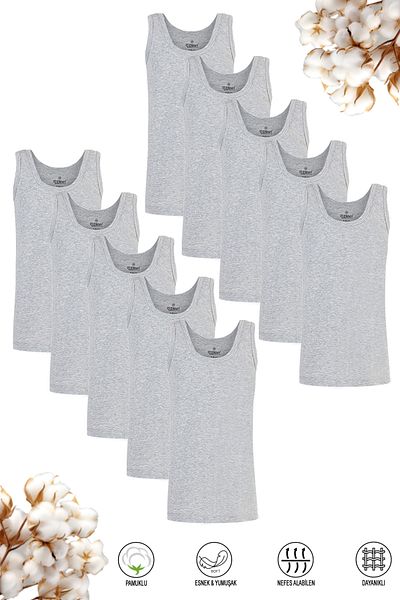 ÖZKAN underwear Özkan 0801 Pack of 10 Boys' Cotton Ribbed Fabric Flexible and Comfortable Undershirt