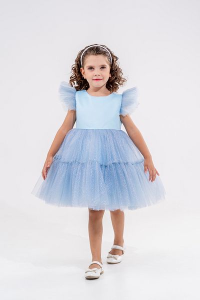 Eray Kids Βραδινό φόρεμα για κορίτσια με βολάν μανίκια με δώρο κορώνα