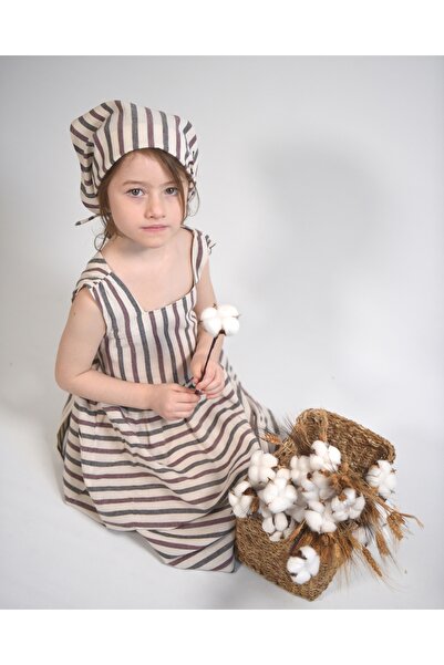 I.ZOYA Şi̇le Bezi̇ Oversize Dress + Hair Cap Set 2 Years - 8 Years