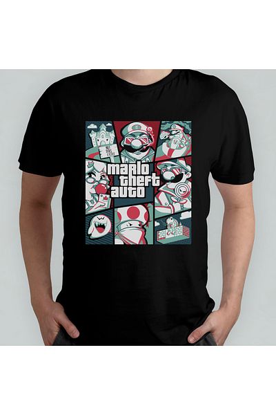 Pixxa Super Mario Bros GTA - Grand Theft Auto 100% βαμβακερό μπλουζάκι με λαιμόκοψη μοντέλο 10