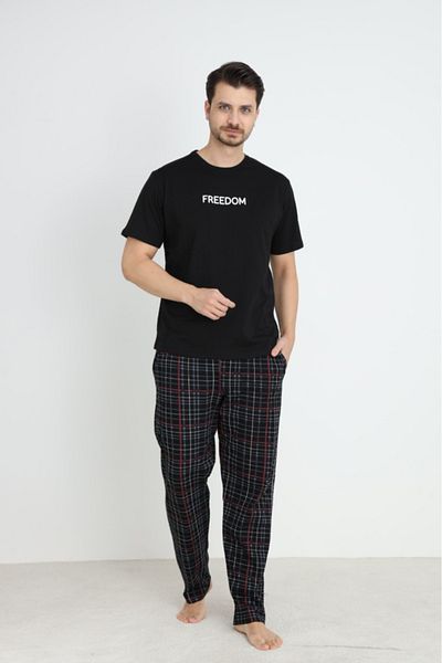 CALİA Men's Crew Neck Short Sleeve Pocket Summer Pajama Set 100% Cotton
