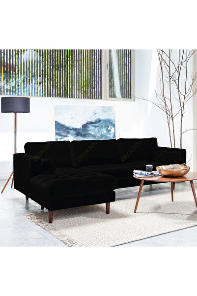 Decoraev Ürgüp Modern Köşe Koltuk Takımı -Siyah- Sol Köşe-baby Face Yumuşak K...