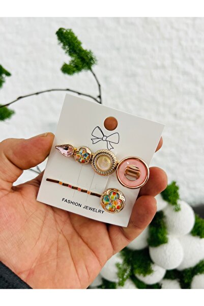 Derin Düşler مجموعة مشبك شعر للأطفال البالغين مكونة من 2 مشبك شعر من الحجر الوردي