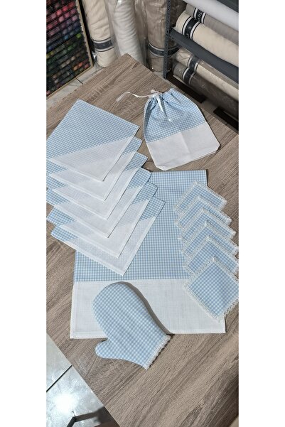 MODATU Mutfak takımı/ mavi pitikareli/ işlenebilir alanı etamin