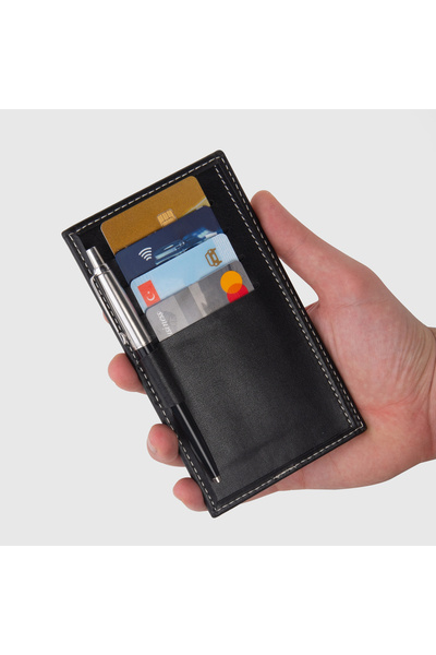 2K S.Leather Card Holder Wallet Pen Holder Black Wallet and Card Holder Vegan 9X15,5 Cm. Black