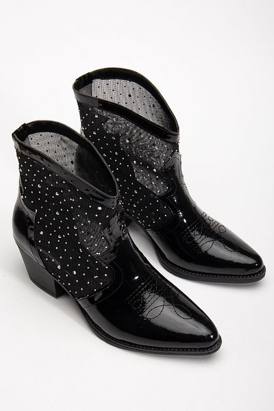 DENORA Cizme de cowboy de vară din tul negru cu pietre transparente