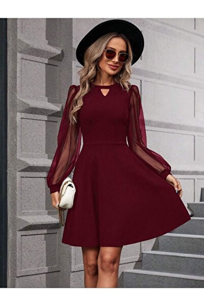 Styling Park Tül Kol Detaylı Mini Elbise Balo Mezuniyet Düğün Elbisesi