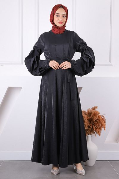 İmajButik Μαύρο φόρεμα με διπλό μανίκι