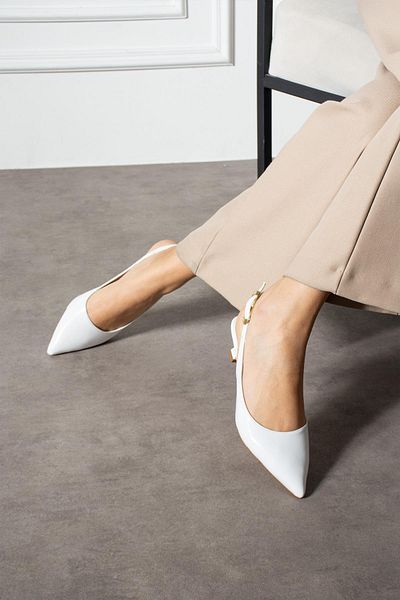 ShoeTek Sunia Women's Heeled Shoes Side Strap Stiletto White Patent Leather
