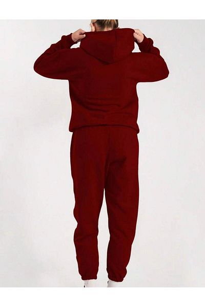 RPT MODA Oversized Flowers Printed Detail Hooded Kangaroo Pocket Double Set Tracksuit Bottom and Top