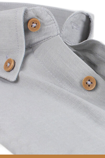 Varetta Erkek Küllü Gri Uzun Kollu Keten Efektli Cepli Pamuklu Gömlek