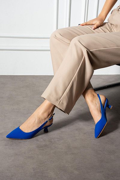 ShoeTek Pantofi cu toc Sunia pentru damă, cu bretele laterale, stiletto, albastru, satin