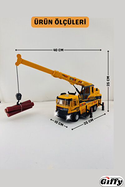 giffy Oyuncak İş Makinesi Sesli Işıklı Çek Bırak Vinç, Kule Vinç ve Kepçe 30 Cm Aksesuarlı Kapıları Açılan