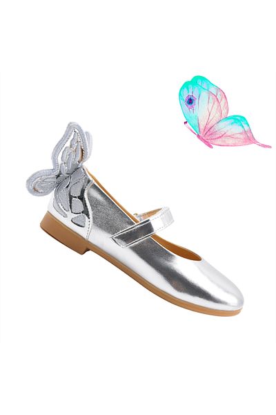 kids A more Mariposa Butterfly Figure Detailed Girl's Ballerina Shoes Silver Color