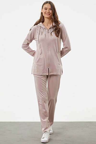 Sementa Σετ αθλητικής φόρμας με φερμουάρ από βελούδο - Ανοιχτό ροζ