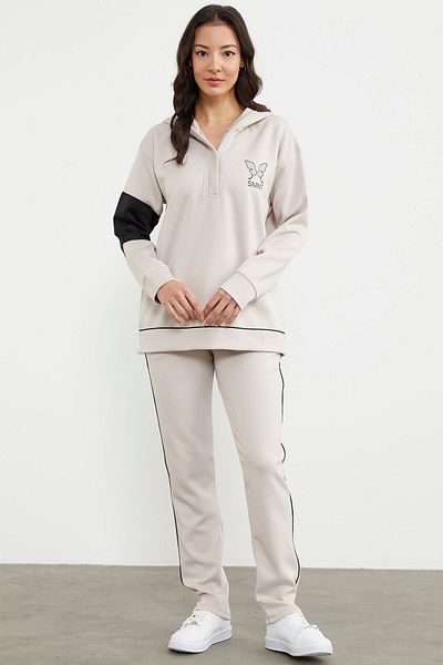 Sementa Παντελόνι Σκούφας oversize με τύπωμα πεταλούδας - Μπέζ