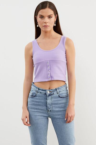 Sementa Футболка з підвішеними ґудзиками та ребристим кроєм - Ліловий