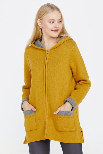 Sementa Women's Knitwear Jacket with Pockets and Hood - Sun - Gray