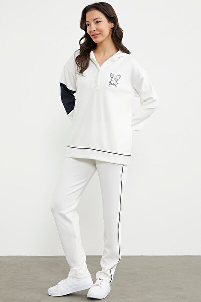 Sementa Kelebek Baskılı Oversize Scuba Eşofman Takım - Ekru