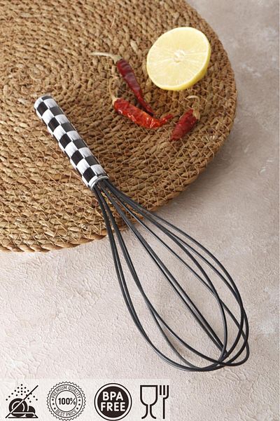 HOMENIVA 1 Black Checker Silicone Tip Whisk - Fireproof, Non-Stick