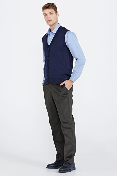 Sementa Чоловічий трикотажний жилет з V-подібним коміром і ґудзиками - темно-синій