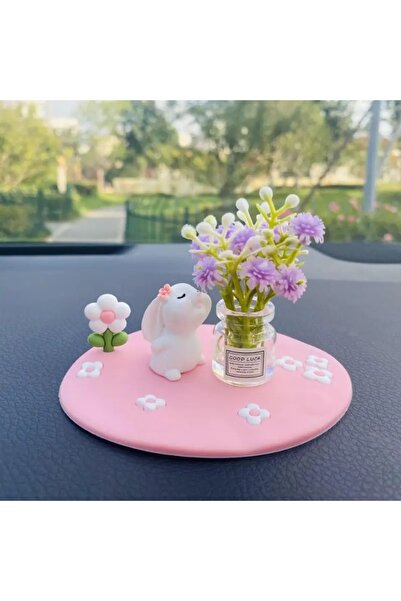 FESECRAFT 4 قطع لطيفة على شكل أرنب صغير وزهرة مزهرية وردية اللون ملحقات صندوق...