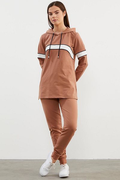 Sementa Hooded Line Block Tracksuit Set - Milk Coffee