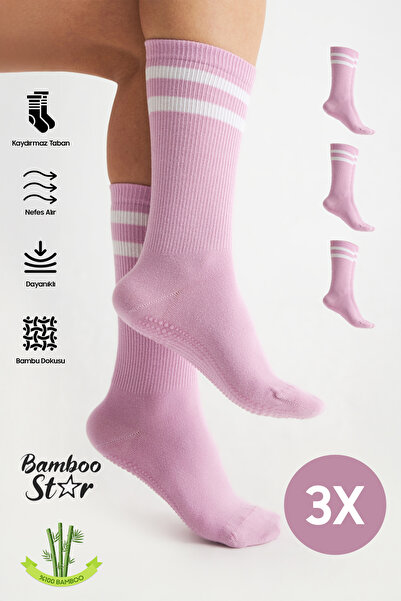 bamboo star Bambu Kadın Lila Kaydırmaz Taban Silikon Baskı Yoga Fitness Pilat...