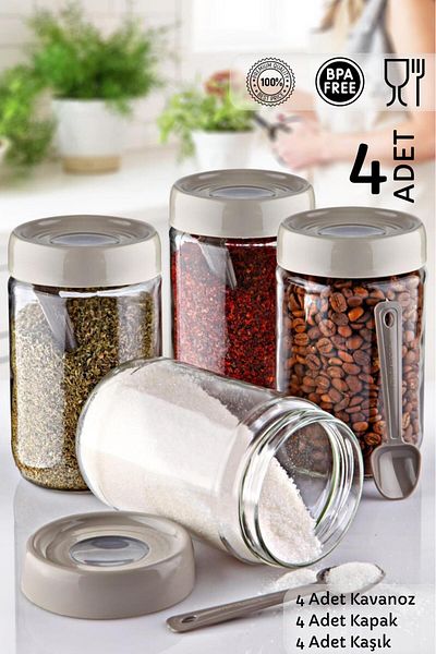 HOMENIVA 4 Pieces Flat Lid Glass Jar Set'With Spoon Gift' 660 ml