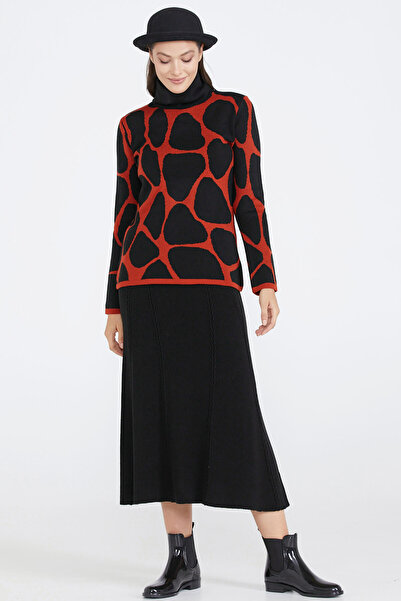 Sementa Pulover de damă cu guler cu model tricotaj - maro - negru