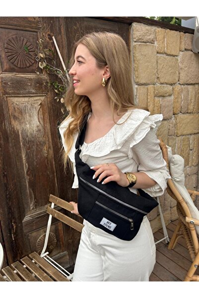 bee store Siyah Kanvas Kadın Bel Çantası