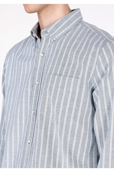 Colin's Slim Fit Shirt Neck Çizgili Erkek Yeşil Uzun Kol Gömlek