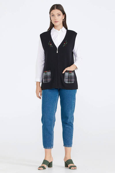 Sementa Zippered Knitwear Vest with Pockets - Black