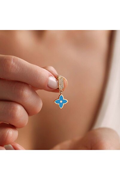 Sembol Gold 14 Ayar Mavi Yonca Charm Uç ( Bilezik-Kolye)