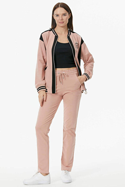 Sementa Metal Zippered Color Block Tracksuit Set - Powder
