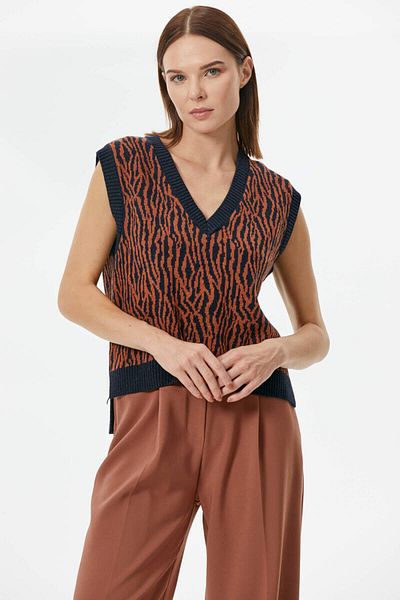 Sementa V-Neck Patterned Knitwear Sweater - Navy Blue