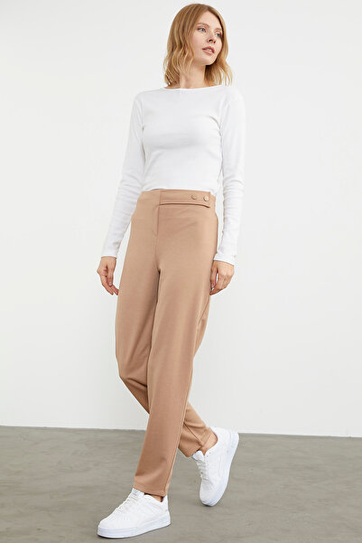 Sementa Bel Detaylı Rahat Kalıp Kumaş Pantolon - Bej