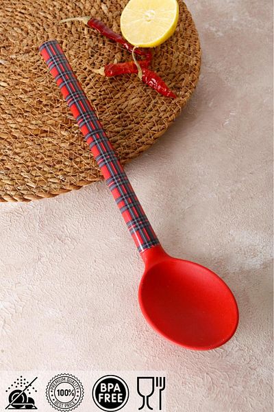 HOMENIVA 1 Red Plaid Silicone Tip Spoon - Fireproof Non-Stick