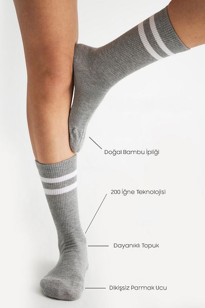 bamboo star Bamboo Tennis Striped Premium College Socks Unisex Gray Seamless Socket Socks 3 Pack
