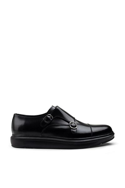 Deery Genuine Leather Black Double Buckle Casual Men's Shoes