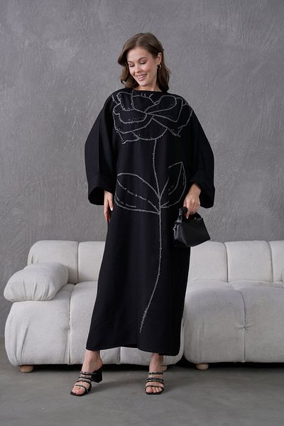 Miss Allos Women's Sequin Embroidered Wide Fit Long Linen Dress