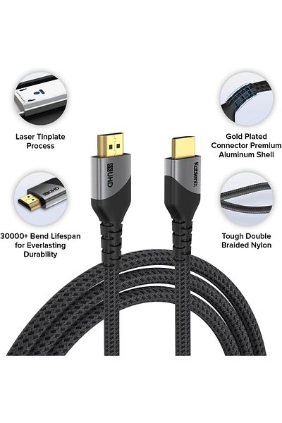 Kablenix 2M 2.1 HDMI Cable with Gold Plated Connectors, 8K 60Hz Resolution, Braided Design
