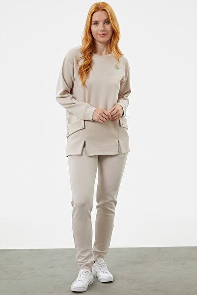 Sementa Σετ αθλητική φόρμα Oversize με λεπτομέρεια τσέπης τσάντας - Μπεζ