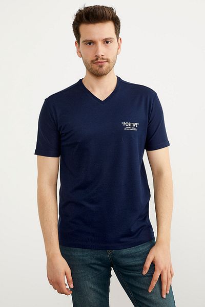 Sementa Μπλουζάκι με λεπτομέρεια με λαιμόκοψη V - Navy Blue