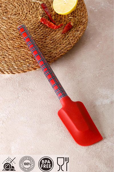 HOMENIVA 1 Piece Red Plaid Silicone Side Spatula - Fireproof Non-Stick