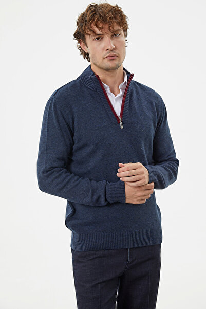 Sementa Πλεκτό πουλόβερ με φερμουάρ με γιακά - Navy Blue