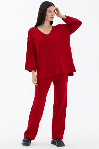 Sementa Подвійний трикотажний комплект з V-подібним вирізом червоний